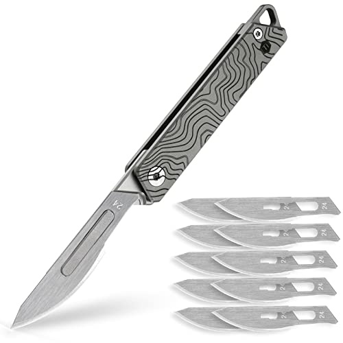 KeyUnity KK02 Titan-Flipper-Taschenmesser, schnell zu öffnendes Schlüsselanhänger-Klappmesser mit #24 austauschbaren Klingen für den täglichen Gebrauch (Suminagashi-Muster)