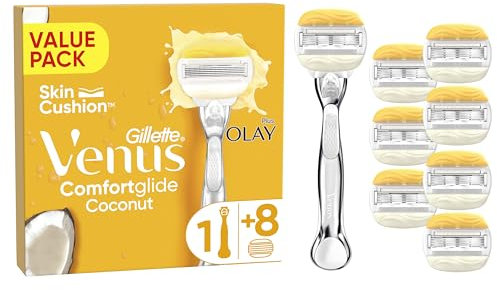 Gillette Venus Comfortglide Coconut plus Olay Women's Razor- 8 Blades, 5 blades for a smooth, close shave that lasts