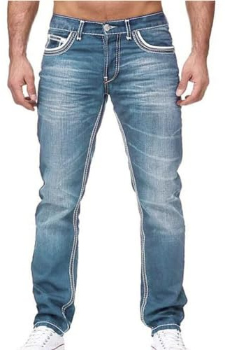 Osheoiso Vaqueros Rasgados de Hombre Skinny Denim Jeans Vintage Pantalone con Cremallera Moda Casuales Elasticos Agujero Pantalón Largo Vaqueros Ajustados C Azul L