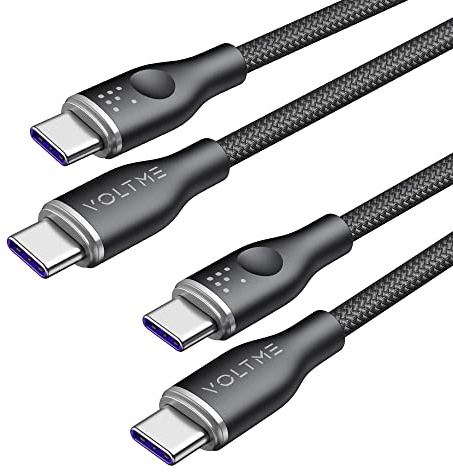 VOLTME USB C Kabel 100W, 2 Stück Schnellladekabel USB C auf USB C, PD3.0 Nylon Ladekabel 1,0m lang Kompatibel mit iPhone 16 Pro Max 15 16e iPad MacBook Galaxy S24 Ultra Huawei Pixel Switch, Schwarz