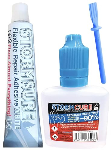 Stormsure Snabbtorkande Flexibelt Reparationslim (15g) Vit + 30ml Stormcure accelerator + Spatel