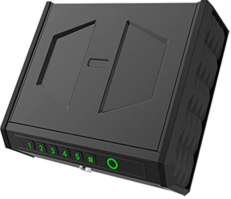 Biometric Gun Safe, Handgun Safe Gun Box 2 Pistols Firearm Safety Device with Fingerprint Lock Keypad and Keys Portable Safe Gun Lock Box with Anti-Theft Design for Home Bedside Nightstand Car,F (E)