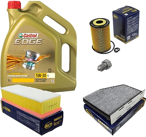 Inspektionspaket 5L 5W-30 für A3 Sportback CC Kasten/Großraumlimousine Yeti | Motoröl EDGE 5W-30 LL SCT Ölfilter Luftfilter Innenraumfilter Ablassschraube