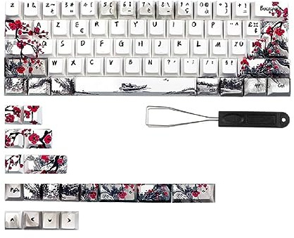 Allemand Français Espagne Plum Blossom Keycaps Pour Qwertz Azerty 61 64 67 68 Disposition Clavier Mécanique Personnalisé Keycap Plum Blossom Keycaps Qwertz Azerty Clavier Touches 80 Touches Keycap PBT