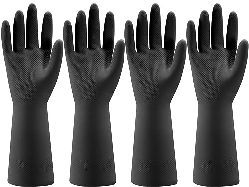 Bamllum 4 Pairs Rubber Kitchen Dishwashing Gloves - Reusable Household Cleaning Gloves for Washing Dishes and Cleaning Tasks, Flexible Long-lasting and Non-Slip (X-Large, Black)