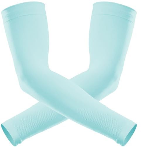 GOUNOD Mangas de compresión para protección solar con cubierta UV, mangas refrescantes para cubrir tatuajes para entrenar, fútbol, 1 par azul claro, Standard