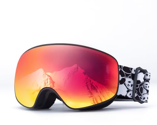 Qunature Maschera da Sci Bambino, Occhiali da Sci Anti Nebbia Ragazzo, Maschera da Snowboard OTG, Occhial da Neve Antivento, Anti-UV 400, Grande Visione, Panda Design per Sport Invernali