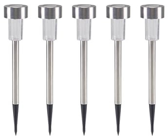 BEPER P207OUT004 Set 5 Lampade segna passi, Faretto a LED solare da Esterno, Protezione IP44, 37 cm, Acciaio