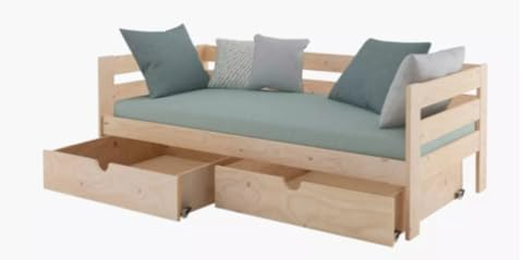 Profiwood Kinderbett mit Schubladen - Kinder Einzelbett - Funktionsbett, Ausziehbett, Jugendbett, Hausbett für Jungen und Mädchen - aus natürlichem Holz, Massives Kiefernholz- 80x190 cm