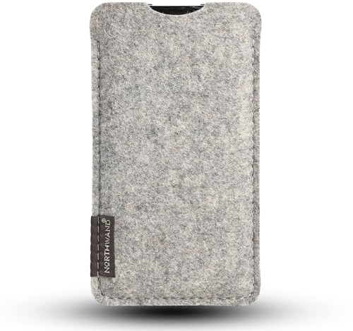 NorthWand Breite Hülle für iPhone 15 Pro / 15, 14 Pro / 14, 13 Pro / 13, 12 Pro / 12 MIT Apple Case. Tasche, Handyhülle aus 100% natürlichem Merino Filz – Made in Germany - Hell- Grau