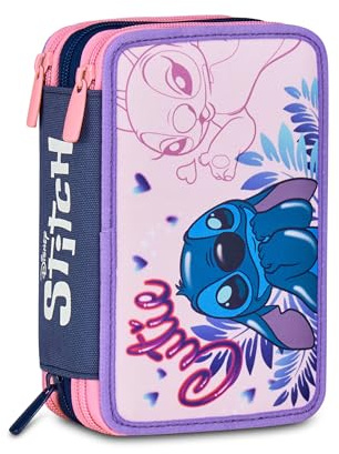 Seven Federmäppchen, Mäppchen, Disney, Federtasche für Schreibwaren, Etui komplett mit Bleistiften, Filzstiften, Schulmaterial, mit 3 Fächern, Mädchen, Schule - Grundschule, XXL LILO&STITCH