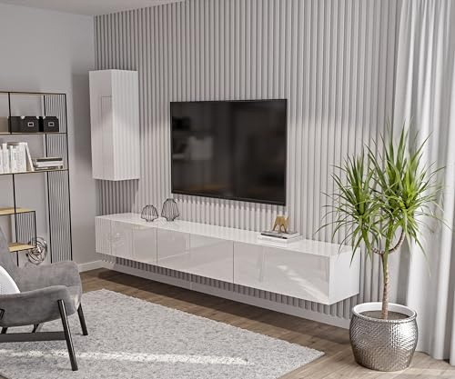 HAJDUK FURNITURE Wohnwand Set, TV-Lowboard 270 cm und Seitenschrank Hängeschrank, Weiß Hochglanz Modern Design, Hängend Wohnzimmer-Set