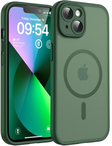 TOCOL für iPhone 13 Hülle, Kompatibel mit MagSafe, Matt Alpengrün | Eingebauter Magnetring, Vollständiger Kameraschutz, Militärschutz Stoßfest Kratzfest Haltbarkeit, Durchscheinend Rückseite