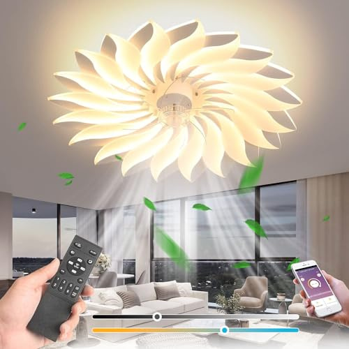 Leise Deckenventilator mit Beleuchtung LED 120W Deckenleuchte mit Ventilator und Fernbedienung Dimmbar Deckenlampe mit Ventilator Moderne Blumenform Acryl Lampe für Wohnzimmer Schlafzimmer Esszimmer
