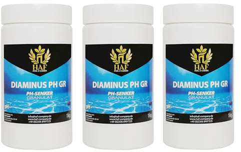 HAF® pH Senker/pH- / pH Minus Granulat 3 kg - Für eine schnelle & zuverlässige Senkung und Regulierung des pH-Werts in Pool, Schwimmbad & Whirlpool - Qualität: Made in Europe - Menge: 3 x 1 kg