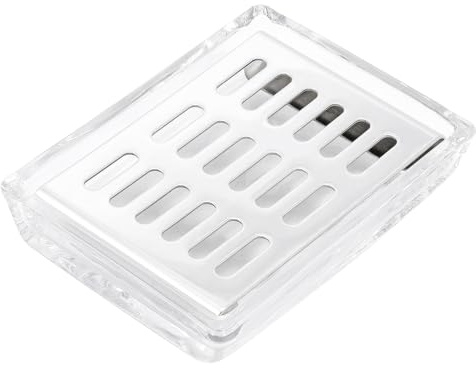 Seifenschale aus Glas (11,3 x 8,5 x 2,4 cm), Edelstahl-Seifenhalter für Badezimmer und Dusche, doppellagige Abtropf-Seifenbox (silberfarbene Schale)