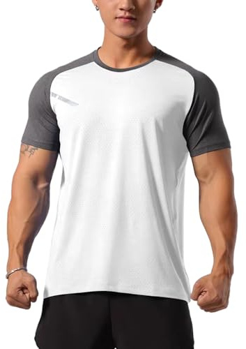 GYMAPE Herren T-Shirts Gym Aktives Laufen Schnelltrocknen weiß L