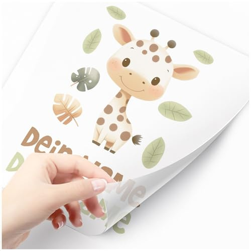 Moonworks® Bügelbilder-Set für Kinder Wilde Tiere Safari Personalisiert Wunschname Patches zum Aufbügeln auf Textilien Giraffe weiß standard