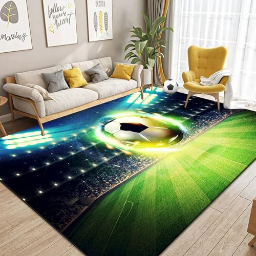 Dai Lufei Fußballplatz Spielteppich, 3D FußBall Teppich Jugendzimmer Eisfeuer Flammen Bedruckt Großflächige Teppich Sport Fußballplatz Bodenmatte Für Schlafzimmer, 80x120cm