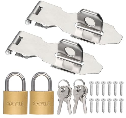 PATIKIL Door Lock Hasp Latch 2.2 Inch,2 Set Stainless Steel Safety Hasp Lock Clasp Hinge Packlock(25mm) with Screws/Key for Door Gate Cabinet Closets, Silver