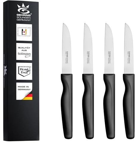 GEHRING Solingen Gemüsemesser Serie Wave 4er Set I 8 cm Klingenlänge I rostfreier Edelstahl I ergonomischer Kunststoffgriff I 4-teiliges Messer Set I Küchenmesser I Made in Germany