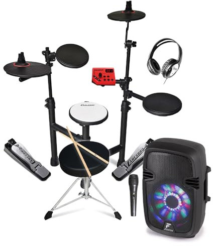 Carlsbro Club100 Compact Electronic Drum Kit for Beginner with FT8LED Monitor, 5-Piece Starter Set, 300W Speaker, Stool, Headphones & 50 Free Lessons Included