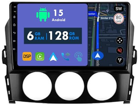 RoverOne Autoradio GPS pour Mazda MX5 MX-5 MX 5 3 NC Miata 2005 2006 2007-2015 Carplay Android Auto Stéréo Autoradio Bluetooth Navigation par satellite