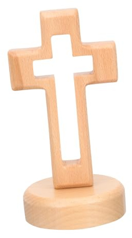 IMIKEYA Holzkreuz Tischdekoration Stehendes Kreuz Mit Sockel Handgefertigt Rustikales Holz Katholisches Kreuz Stehendes Jesuskreuz Katholische Heimdekoration Religiös