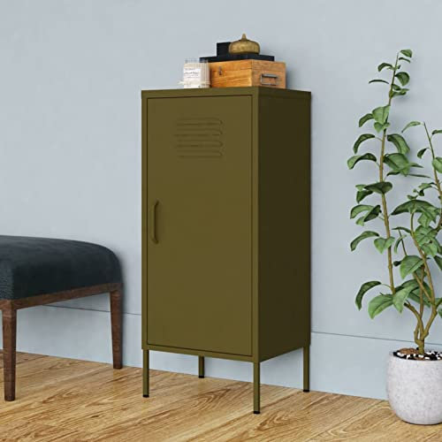 Xichuzi Lagerschrank, Flurschrank, Putzschrank, Besenschrank, Aktenschrank, Schrank Schmal, Aufbewahrungsschrank, Vorratsschrank, Olivgrün 42,5x35x101,5 cm Stahl