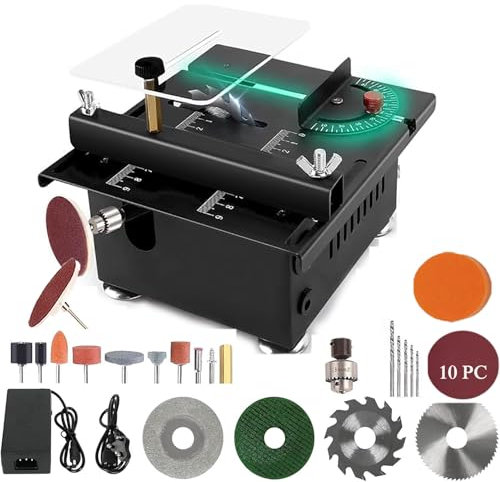 Petite scie à table - scie à table multi-outils, scie à table miniature pour l'artisanat, petite scie à table pour la coupe du bois, relevable, coupe, Ponçage, Gravure, perçage (100W Standard)