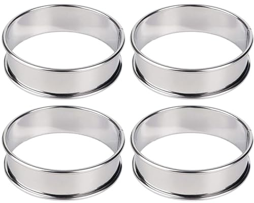 Juego de 4 moldes antiadherentes para panqueques para hornear, para cocinar magdalenas inglesas, fáciles de limpiar, acero al carbono