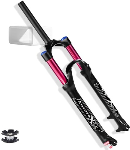 LYYCX AuroraXQ 26/27,5/29 Zoll Fahrrad Luft MTB Vorderrad Gabel, 140mm Federweg Leicht Legierung 1-1/8 Mountainbike Federgabel 9mm QR for 1.5-2.45 Reifen(Straight Manual,26)