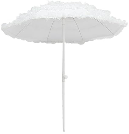 XOBRJQZ Ombrellone da spiaggia all'aperto bianco, ombrellone decorativo per patio, altezza regolabile, protezione solare antivento, senza base