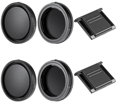 KEMUZ 2 Pairs Gehäusedeckel + Objektivdeckel für E Mount Mirrorless Kameras, mit 2Pcs Blitzschuhabdeckung, für ZVE10 II A6700,A6600,A6500,A6400,A6300,A6100,A6000,A5100, A7C,A7CR,A7C II,A7,A7S