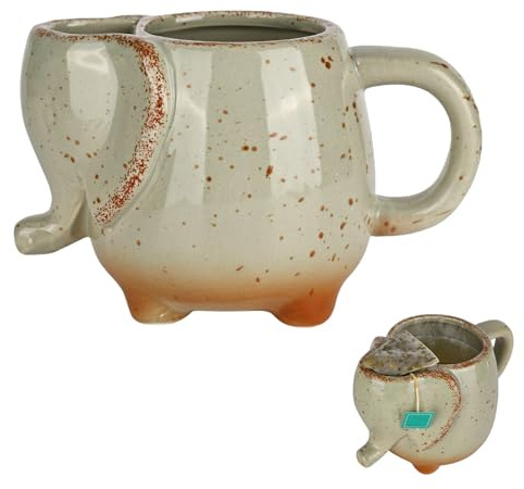 elthmpr Elephant Kaffeetasse Teetasse Becher - 430ML Elefantentasse aus Keramik 3D Kaffeetassen mit TeeBeutelhalter für Teebeutel Frauen Männer Tierfreunde & Teeliebhaber