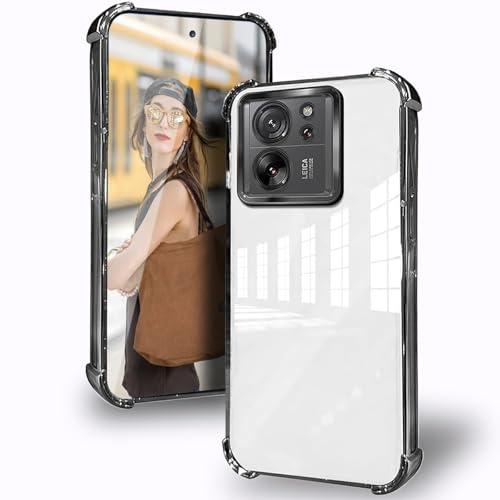 DESSEN Funda para Xiaomi 13T 5G / Xiaomi 13T Pro 5G con Protector Lente Camara & Esquinas Reforzadas Antigolpes Carcasa Silicona Transparente Móvil Case Suave TPU Antiamarilleo, Negro