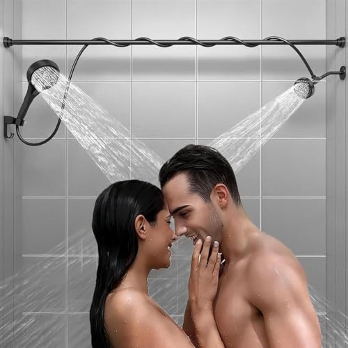 TUPOSTAR Pommeau De Douche Double pour Couple, Douchette Double Haute Pression pour Deux Personnes, SystèMe De Douche Double RéGlable, avec 9 RéGlages De DéBit