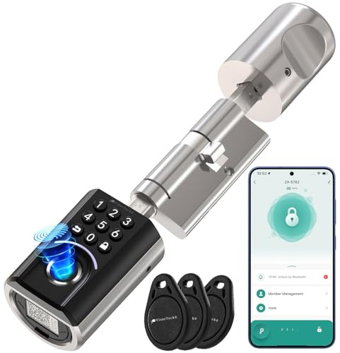 VisorTech Codeschloss: Elektronischer Tür-Schließzylinder, App, RFID, Fingerscan, PIN, IP55 (Türschloss Smart, Elektrisches Türschloss, Home)