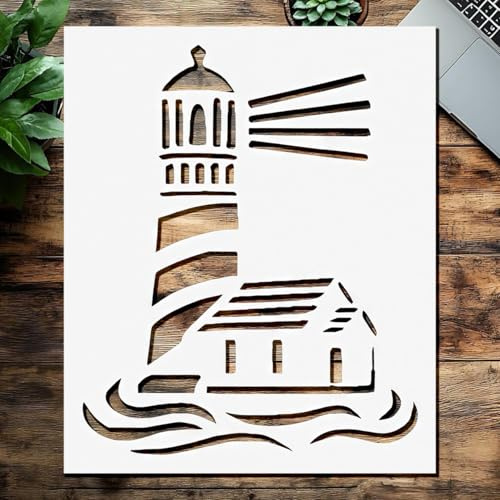 Lighthouse Stencil – 5 x 6 Reusable Plastic Template for Nautical Painting, Scrapbooking, Drawing, Airbrush & Coastal DIY Crafts