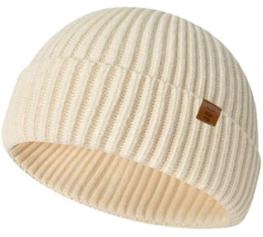 Joligiao Gorro de Punto Hombre Gorro Docker de Punto Cálidos Gorra Beanie Otoño Invierno Unisex Beanie de Invierno Gorro de Pescador Suave y Ligero Sombreros con Borde Plegable(Beige,Talla única)