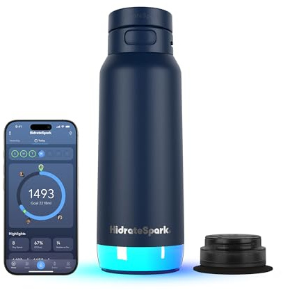 Hidrate Spark PRO 2 – Bouteille D’Hydratation Intelligente avec Rappels & Suivi D’Eau, 946 ml Acier Inoxydable – Se Synchronise avec Apple Health, Fitbit, Bagues & Montres Connectées – Paille Navy