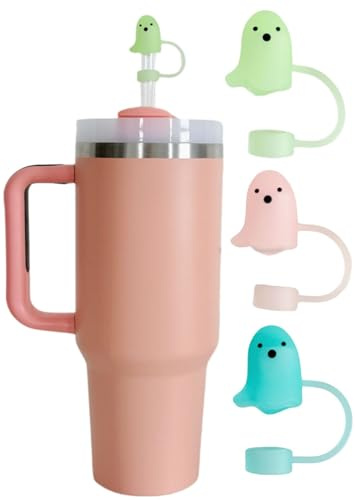 Resin & Reed Glow in the Dark Ghost Straw Caps, 10mm, Set of 3: Pink, Blue, Green