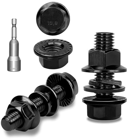 Ezitruz 12 Stück Sechskantschrauben M8x20mm Flansch Schrauben Schwarze Kohlenstoffstahl DIN 6921 Außensechskan Unterlegscheiben Federringe & Muttern/Schrauben-Sortiment mit Sechskant Stecknuss
