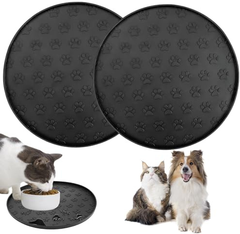 2 Stück Schwarz Napfunterlage Katzen, 27,5x27,5x1cm Hundenapf Unterlage