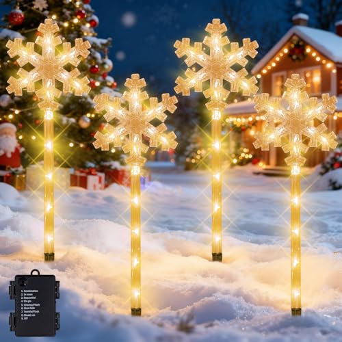 Acryl Weihnachtsbeleuchtung Außen,4 Stück LED Gartenstecker Set,Weihnachtsdeko Outdoor,LED Gartenstecker Weihnachten,Lichterkette Außen,Garten Lichterkette,Weihnachtsbeleuchtung für Garten,Terrasse