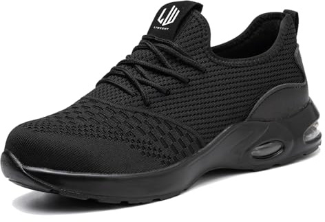 LIWEGHT Safety Shoes for Men Women Slip Resistant Steel Toe Work Shoes Lightweight Comfortable Safety Sneakers for Industrial, Construction, Black (Black, US Footwear Size System, Adult, Men, Numeric, Medium, 10.5)