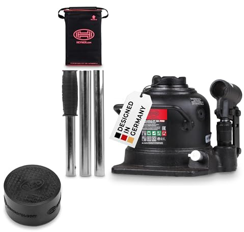 HEYNER® Wagenheber Set extra flach 10 t inkl. Gummiauflage, 125-225 mm | 2-stufiger, hydraulischer Unterstellheber im Bundle mit Schutzpad gegen Verrutschen, für Auto, SUV & Transporter