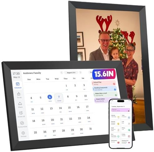 UCMDA Marco Digital de 15,6'' WiFi, 32GB Full HD Calendario Digital de Pared y Lista de Tareas, Pantalla Táctil, Planificador Familiar, Admite Recordatorios de Programación y Modo de Suspensión