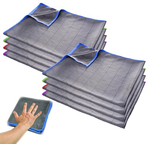 Fensterputztücher 8 Stück, Fenstertuch 30x30cm Fensterputztücher Carbon Tücher Für kristallklare & streifenfreie Scheiben, Poliertuch Gläser Microfasertuch Fenster, Microfaser Fensterputztuch, 400 GSM