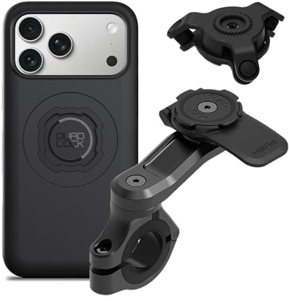 Quad Lock Telefonfäste för Motorcykelstyre PRO med Vibrationsdämpare och MAG-fodral för iPhone 17 Pro Max